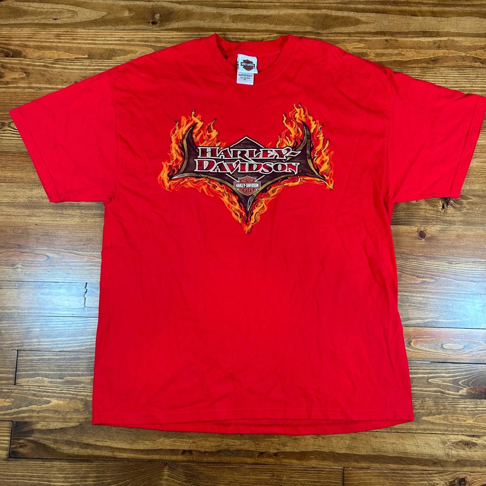 Vintage Y2K Harley Davidson T-Shirt Mens XL Red Flames Eagle Shenandoah VA